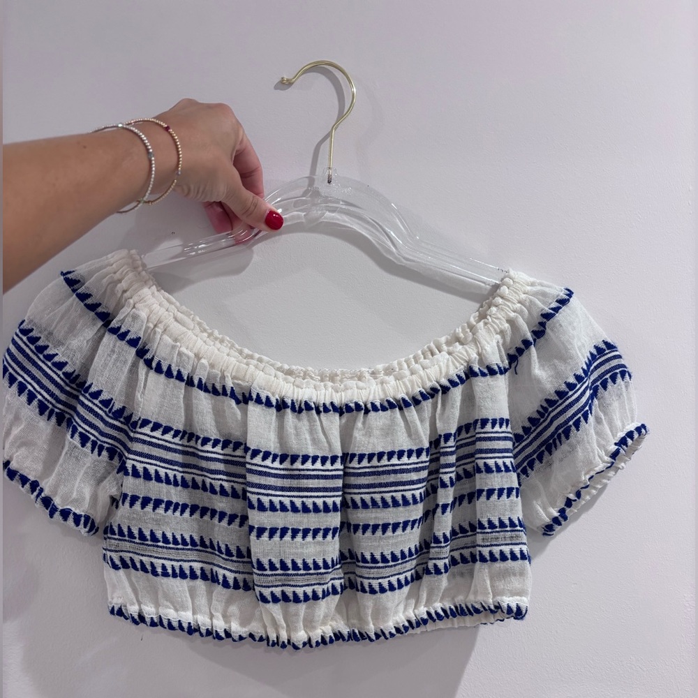 Lemlem Navy and Cream Striped Crop Top